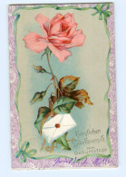 Y8613/ Geburtstag Rose Und Brief 1911 Litho Prägedruck AK - Geburtstag