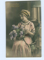 Y8545/ Fröhliche Pfingsten Frau Mit Blumen 1911 Foto AK - Pentecostés