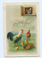 Y8522/ Fröhliche Ostern Hahn Hühner Küken Litho AK - Easter