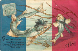 Themes Div-ref VV610- Carte Gaufrée- Poissons D Avril - 1er Avril - Poisssons Humanisés - 1 De April (pescado De Abril)