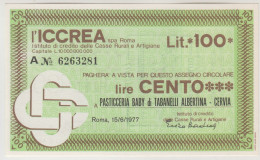 Mini Assegno Circolare Oggetto Vintage Anni 70. Lire 100 Pasticceria Baby CERVIA  FDS - Chèques & Chèques De Voyage