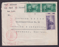 Roter Zensur U.S. CIVIL CENSORSHIP BERLIN New York Brief Berlin Schöneberg - Cartas & Documentos