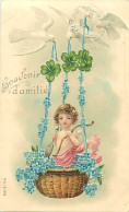 Themes Div-ref VV602- Carte Gaufrée- Anges - Ange - Angelot - Souvenir D Amitié -fleurs Myosotis  - - Angeli