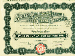 SUCRIÈRE & AGRICOLE De La GUYANE FRANCAISE; Part De Fondateur - Agricoltura