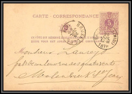 75586 N°10A Lion Couché 5c Violet Bruxelles Molenbeek St Jean 1878 Entier Postal Stationery Carte Postale Belgique - Cartes Postales 1871-1909