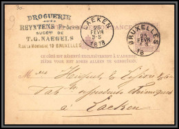 75559 N°10A Lion Couché 5c Violet Bruxelles Laeken 1878 Entête Droguerie Reyntens Entier Postal Stationery Belgique - Cartes Postales 1871-1909