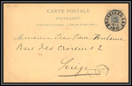 75521 N°19 Lion Couché 5c Vert Bruxelles Est Liège 1892 Cachet 25 Entier Postal Stationery Carte Postale Belgique - Postcards 1871-1909