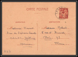 75180 80C Brun IRI A4b Maroc Meknes Pour Paris 1941 Iris Entier Postal Stationery Carte Postale Postcard France - Standard Postcards & Stamped On Demand (before 1995)