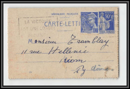 75160 90c Bleu PAI F2 Date 929 Krag Paris Riom 1940 Paix Entier Postal Stationery Carte Lettre France - Kartenbriefe