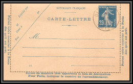 75104 25c Bleu SEC J1 Date 101 1921 Arrivée Ailly Sur Somme Semeuse Entier Postal Stationery Carte Lettre France - Kaartbrieven