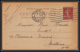 75097 20c Brun SEC H1b Date 502 Oblique Paris Danton 1925 Semeuse Entier Postal Stationery Carte Postale Postcard France - Cartoline Postali E Su Commissione Privata TSC (ante 1995)