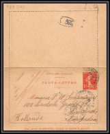 75081 10c Rouge Camée SEC E8e Semeuse 1909 Pour Hollande Amsterdam Entier Postal Stationery Carte Lettre France - Tarjetas Cartas