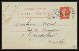 75088 10c Rouge Camée SEC A1 Maigre Date 648 Nevers 1908 Semeuse Entier Postal Stationery Carte Postale Postcard France - Standaardpostkaarten En TSC (Voor 1995)
