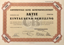 Vienne 1961: Une Action - Continentale Bank AG - 1.000 Schilling - Banco & Caja De Ahorros