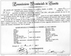 1853 BOLOGNA - COMMISSIONE PROVINCIALE DI SANITÀ  LICENZA COMMERCIALE - Italië