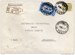 1959  LETTERA RACCOMANDATA CON ANNULLO PARMA 3 + PUTIGNANO BARI - 1946-60: Marcophilia