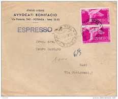 1954  LETTERA ESPRESSO CON ANNULLO  POTENZA + BARI - Express-post/pneumatisch