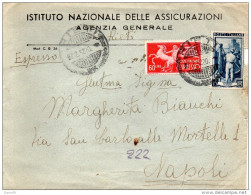 1952  LETTERA ESPRESSO  CON ANNULLO RIETI + MESS. NAPOLI ROMA + ROMA NAPOLI + POSTA PNEUMATICA - Express-post/pneumatisch