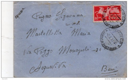 1950  LETTERA ESPRESSO  CON ANNULLO LIVORNO + NAPOLI BARI + BARI TARANTO - 1946-60: Marcofilie