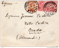 1917 LETTERA  ESPRESSO CON ANNULLO VALENZA ALESSANDRIA  + ALESSANDRIA - OVADA - Posta Espresso