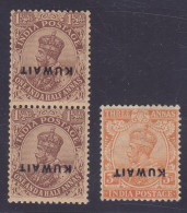 British India Used In Kuwait 1923 SG. 3, 6, King GV. INVERTED Overprinted KUWAIT Pair & Single, MH* (4 Scans) - Kuwait