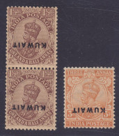 British India Used In Kuwait 1923 SG. 3, 6, King GV. INVERTED Overprinted KUWAIT Pair & Single, MH* (4 Scans) - Koeweit