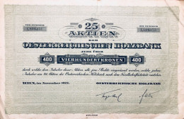 Tres Rare: Vienne 1921: Vingt Cinq Actions - Oesterreichische Holzbank 10.000 Couronnes - Banco & Caja De Ahorros