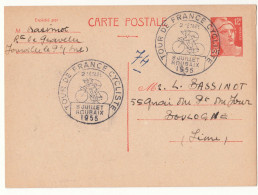 ENTIER POSTAL Type Marianne De Gandon Y&T N°885-CP1 12F Oblitéré Tour De France 1955 2ème étape - Standard Postcards & Stamped On Demand (before 1995)