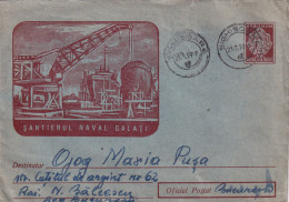 A24624 - GALATI SHIPYARD, SHIPS, REGISTERED COVER STATIONERY, STAMPS, 1959, ROMANIA  Red Color Rare !! - Entiers Postaux