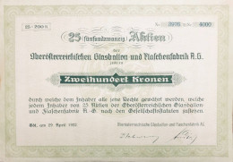 Autriche: Edt 1922: Vingt Cinq Actions: Oberösterreichische Glasballon Und Flaschenfabrik AG 5.000 Couronnes - Sonstige & Ohne Zuordnung