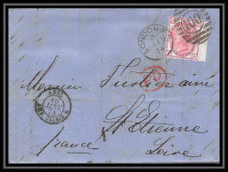 35407 N°51 Victoria 3p Pink London St Etienne France 1874 Cachet 100 Lettre Cover Grande Bretagne England - Covers & Documents