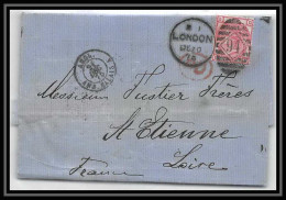 35395 N°51 Victoria 3p Pink London St Etienne France 1875 Cachet 94 Lettre Cover Grande Bretagne England - Briefe U. Dokumente