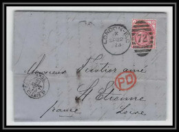 35359 N°51 Victoria 3p Pink London St Etienne France 1873 Cachet 72 Lettre Cover Grande Bretagne England - Brieven En Documenten