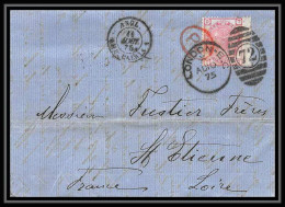 35357 N°51 Victoria 3p Pink London St Etienne France 1875 Cachet 72 Lettre Cover Grande Bretagne England - Lettres & Documents