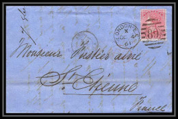 35343 N°16 Victoria 4p Rose London St Etienne France 1861 Cachet 89 Lettre Cover Grande Bretagne England - Brieven En Documenten