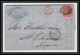 35304 N°16 Victoria 4p Rose London St Etienne France 1859 Cachet 21 Lettre Cover Grande Bretagne England - Storia Postale