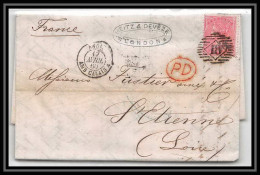 35287 N°16 Victoria 4p Rose London St Etienne France 1860 Cachet 18 Lettre Cover Grande Bretagne England - Storia Postale