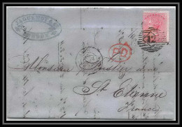 35280 N°16 Victoria 4p Rose London St Etienne France 1860 Cachet 12 Lettre Cover Grande Bretagne England - Cartas & Documentos