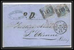 35087 N°23 20C Bleu Milano Staz St Etienne France Lettre Cover Italie Italia Italy Lettre Cover Vittorio Emanuele 2 - Marcophilie