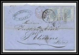 35077 N°23 20C Bleu Milano Staz St Etienne France Lettre Cover Italie Italia Italy Lettre Cover Vittorio Emanuele 2 - Marcofilie