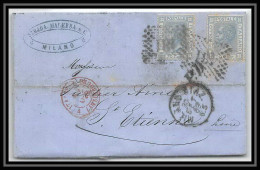 35068 N°23 20C Bleu Milano Staz St Etienne France Lettre Cover Italie Italia Italy Lettre Cover Vittorio Emanuele 2 - Marcophilie