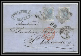 35044 N°23 20C Bleu Milano St Etienne France Lettre Cover Italie Italia Italy Lettre Cover Vittorio Emanuele 2 - Marcophilia