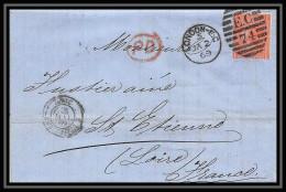 35894 N°32 Victoria 4p Red London St Etienne France 1869 Cachet EC74 Lettre Cover Grande Bretagne England - Covers & Documents