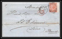 35890 N°32 Victoria 4p Red London St Etienne France 1867 Cachet 95 Lettre Cover Grande Bretagne England - Brieven En Documenten