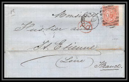 35890 N°32 Victoria 4p Red London St Etienne France 1867 Cachet 95 Lettre Cover Grande Bretagne England - Lettres & Documents