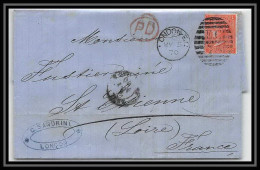 35874 N°32 Victoria 4p Red London St Etienne France 1870 Cachet EC73 Lettre Cover Grande Bretagne England - Storia Postale