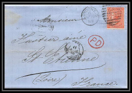 35884 N°32 Victoria 4p Red London St Etienne France 1869 Cachet EC79 Lettre Cover Grande Bretagne England - Briefe U. Dokumente