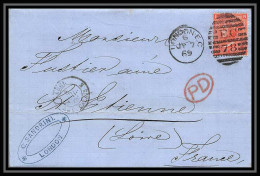 35879 N°32 Victoria 4p Red London St Etienne France 1869 Cachet EC78 Lettre Cover Grande Bretagne England - Cartas & Documentos