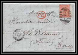 35872 N°32 Victoria 4p Red London St Etienne France 1867 Cachet EC73 Lettre Cover Grande Bretagne England - Lettres & Documents