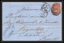 35868 N°32 Victoria 4p Red London St Etienne France 1869 Cachet EC72 Lettre Cover Grande Bretagne England - Covers & Documents